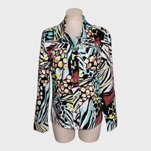 Sara Isabella Abstract Animal Print Button Front Jacket